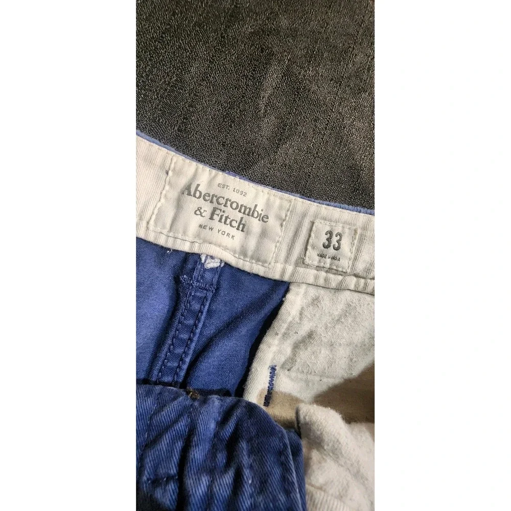 Abercrombie Chino Shorts Mens Sz 33 Blue Button Fly Golf Beach Whales Y2K EUC‎